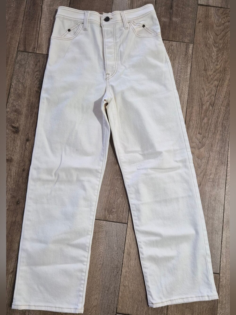 Levis Womens Ribcage Straight Ankle High Rise Cream Denim Western Jeans Sz 28x27